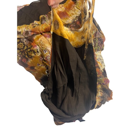 Vintage Y2K 100% SILK Halter Mini Dress Size 14 Open Back Lined Boho Browns - Picture 8 of 13